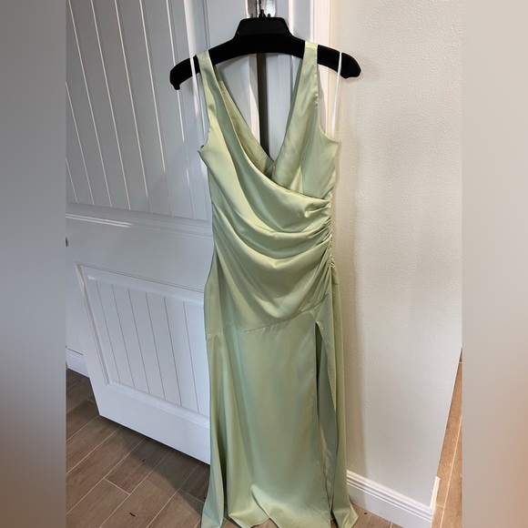 NWT Lovers and Friends Dawn Gown Sage Green draped satin maxi dress Revolve S - Picture 11 of 14